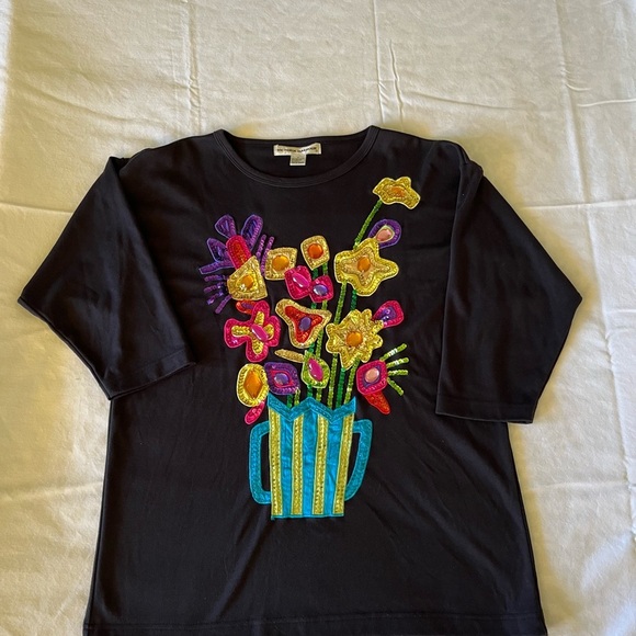 Victoria Harbour Black Sweater with Colorful Floral Design - Picture 4 of 6
